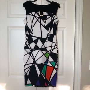 Joseph Ribkoff sleeveless sheath dress. 60s vibe with abstract design. Size 10.